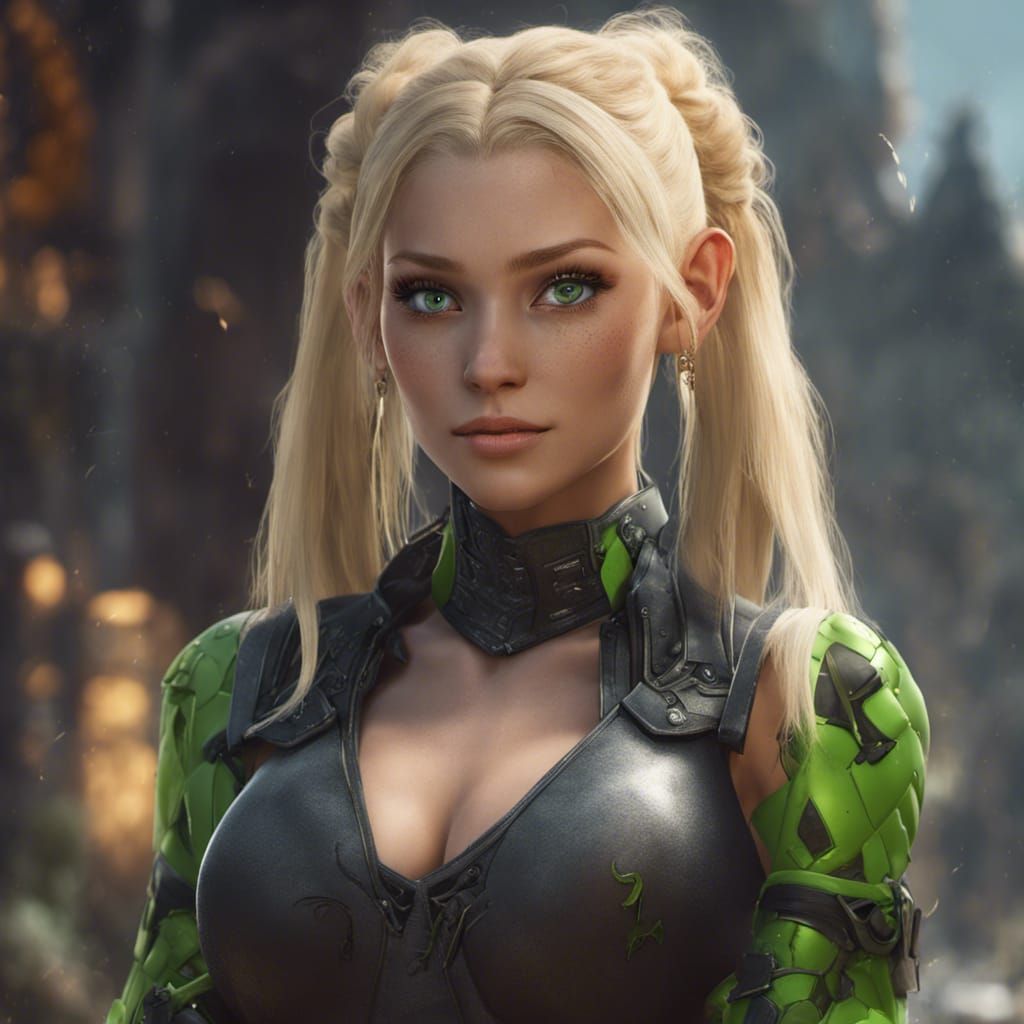 Blonde Girl with Sarcastic Smile: Detailed Digital Art