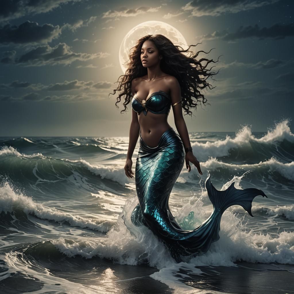 Mermaid in Stormy Sea with Lightning