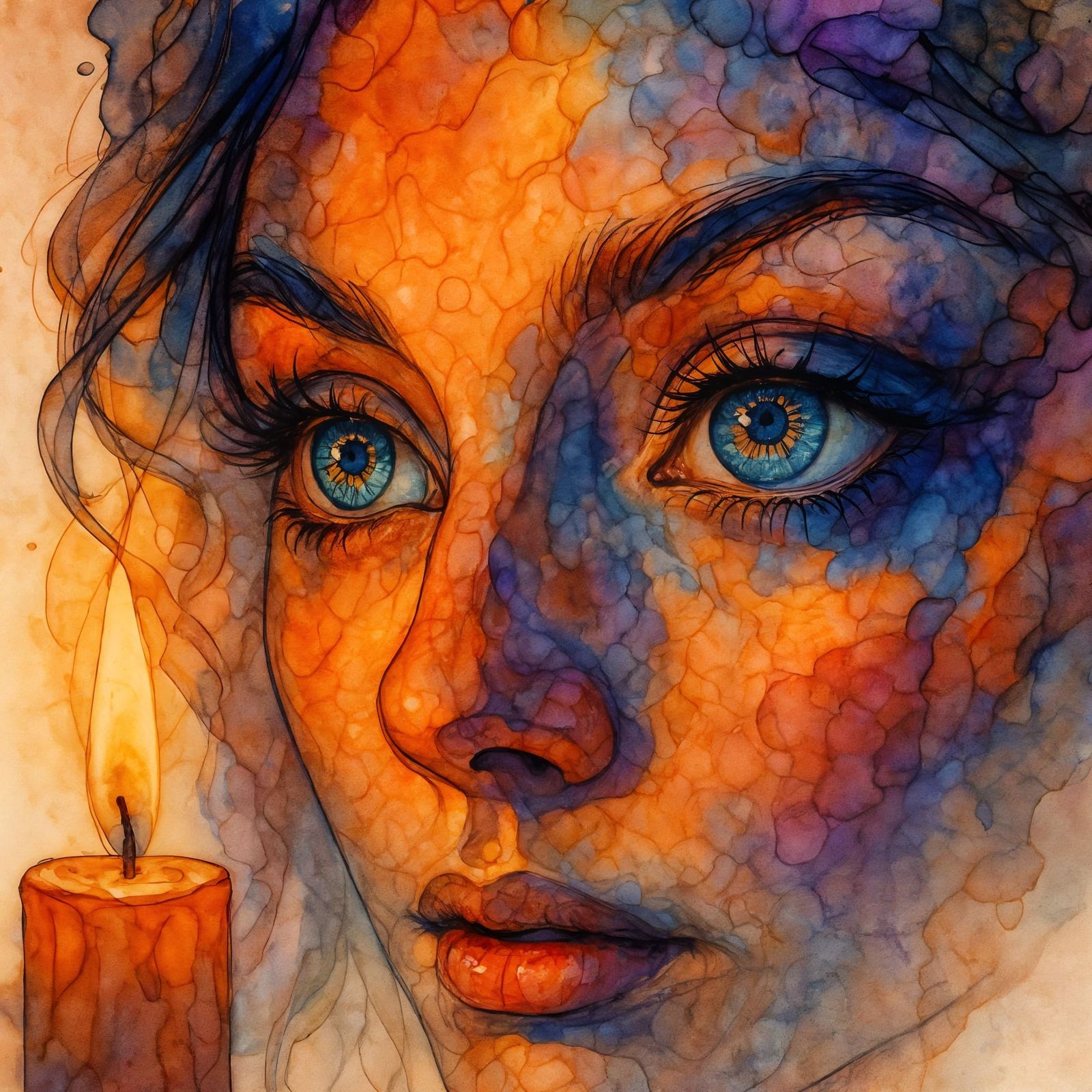 Candlelit Portrait in Alcohol Ink Style