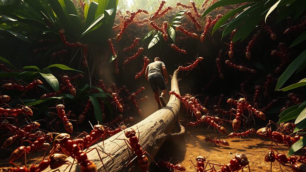 Giant Red Ants Swarm Jungle Scene - Adventure Film Style