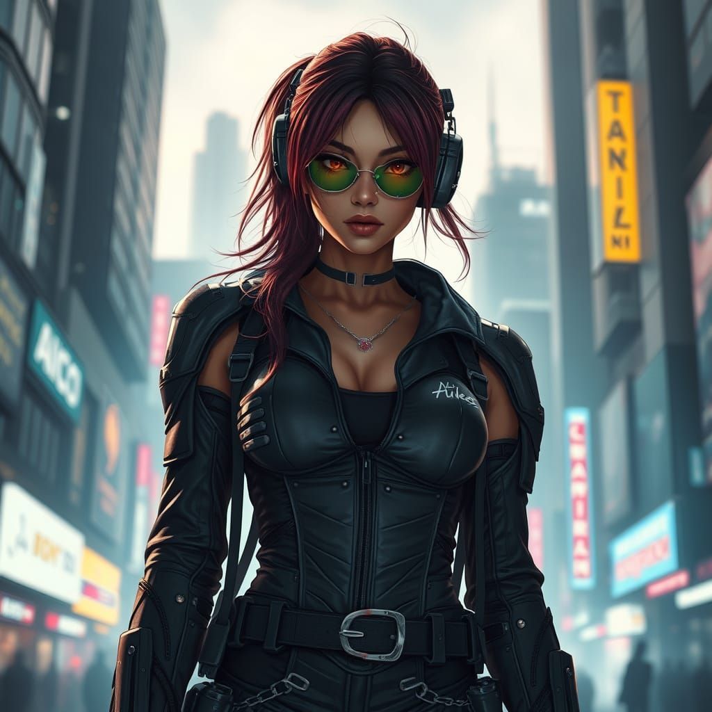 Cyberpunk Heroine in a Futuristic Cityscape