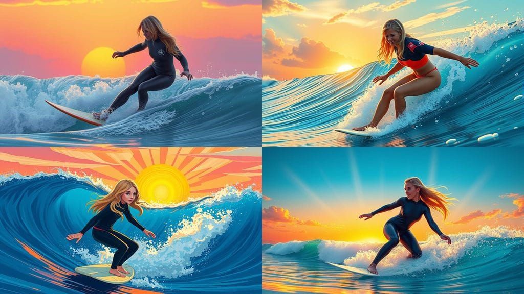 Surfer Girl at Sunset: Blue Tones and Orange Rays