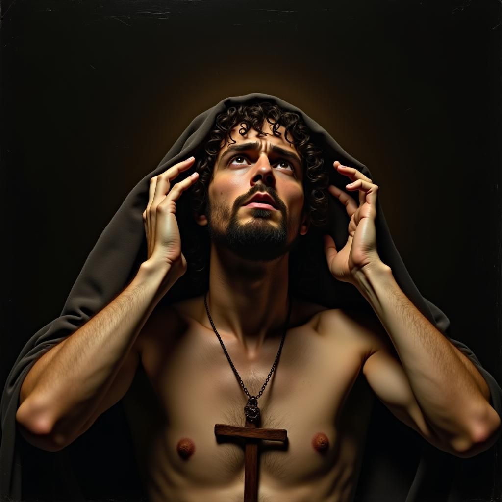 Man Praying in Gothic Chapel in Baroque Style