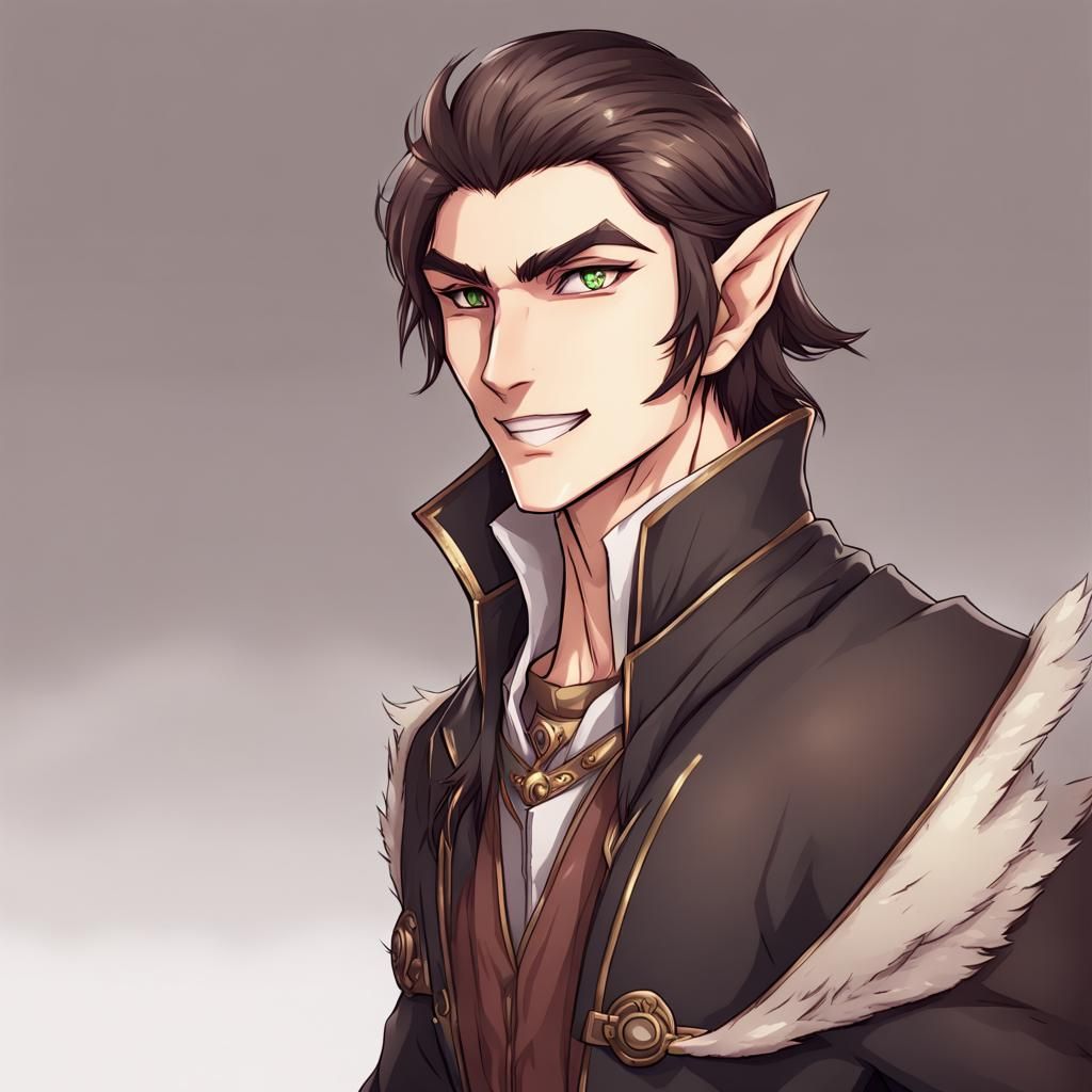 Handsome Half-Elf Rogue with Winning Anime Smile
