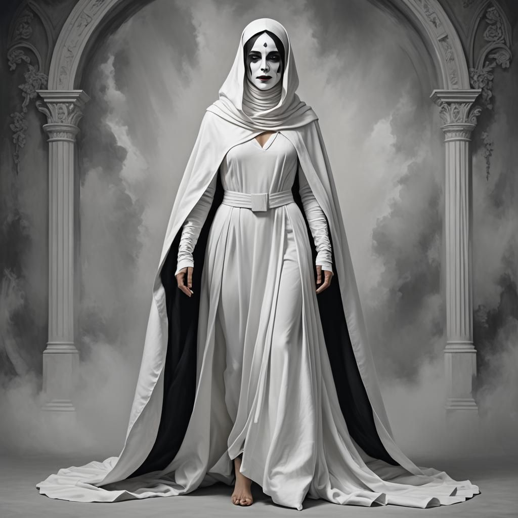 Mysterious Woman in White Shroud: Digital Matte Painting