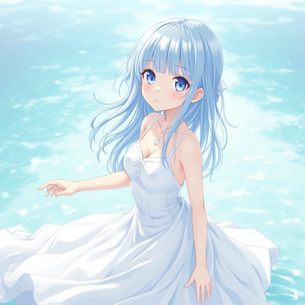 Serene Vocaloid Goddess in Pale Blue Hues