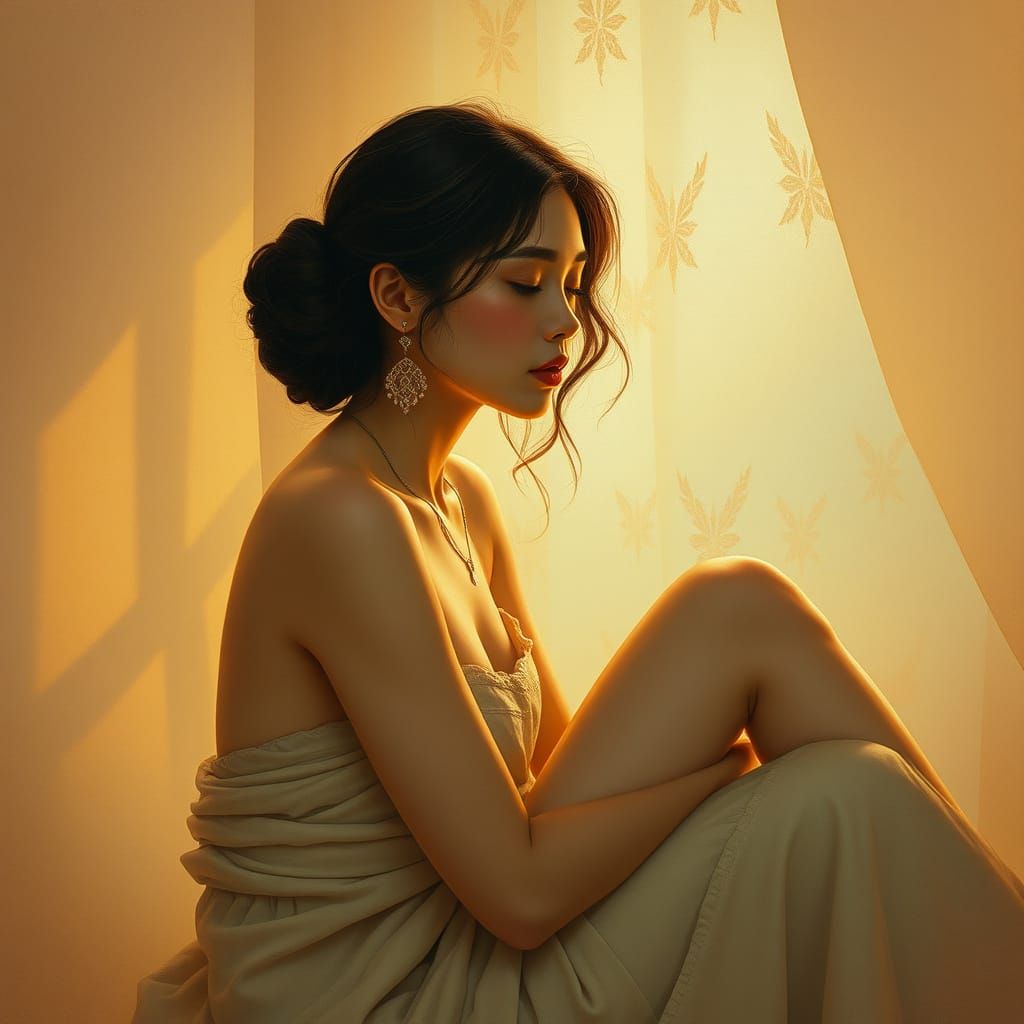 Serene Woman Surrounded by Warm Light