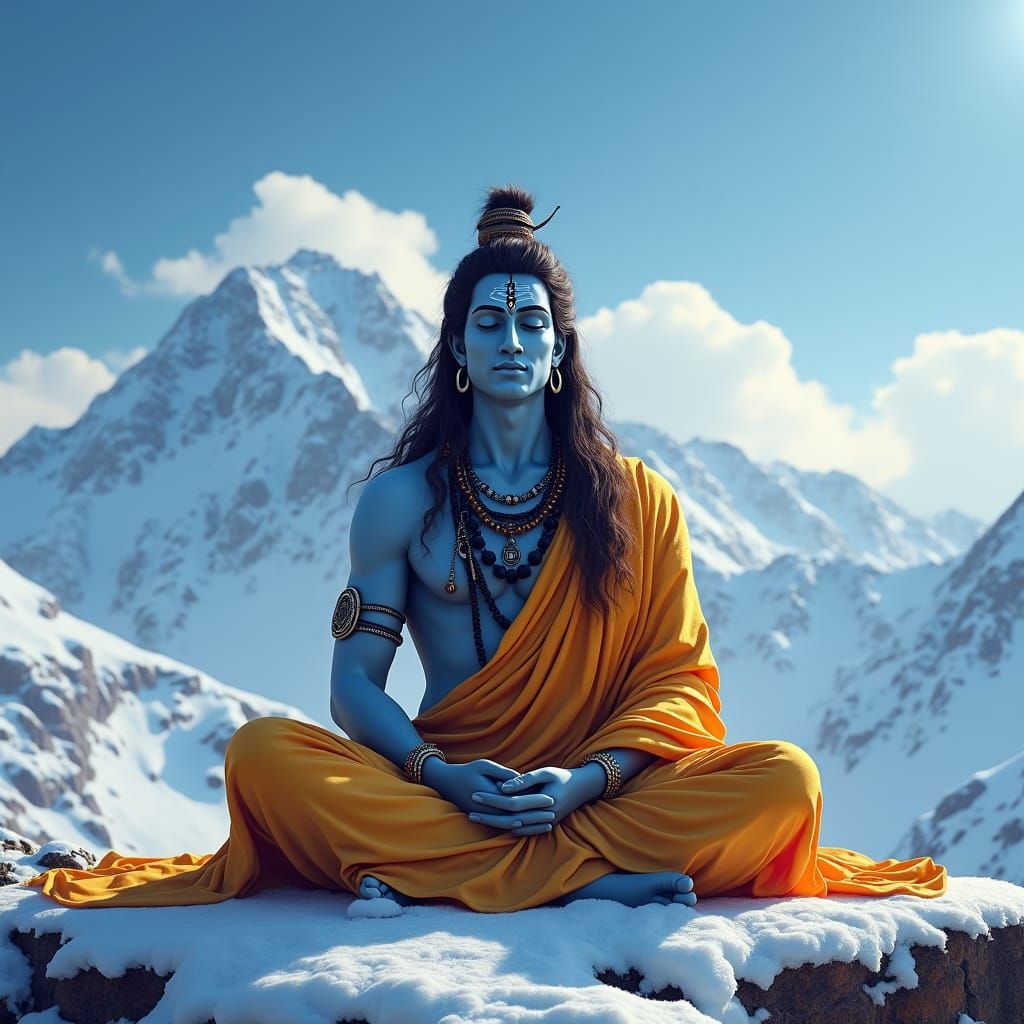 Shiva Meditating on Mount Kailash in Digital Matte Painting