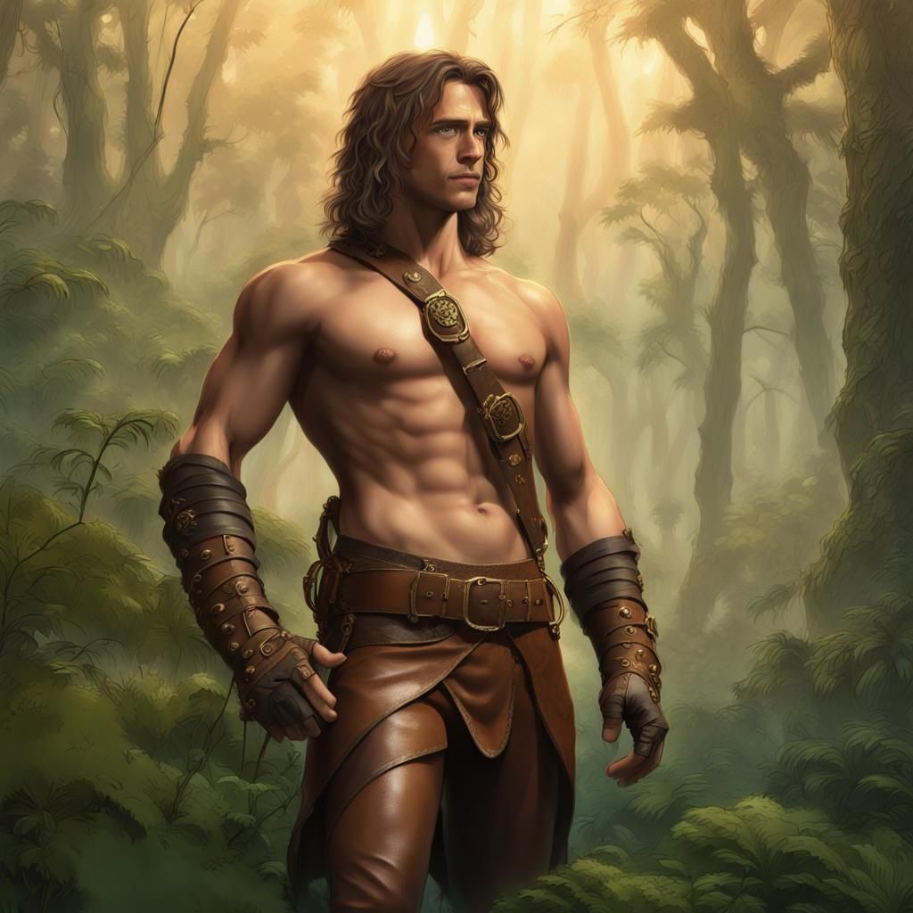 Steampunk Tarzan in Mystical Jungle Scene