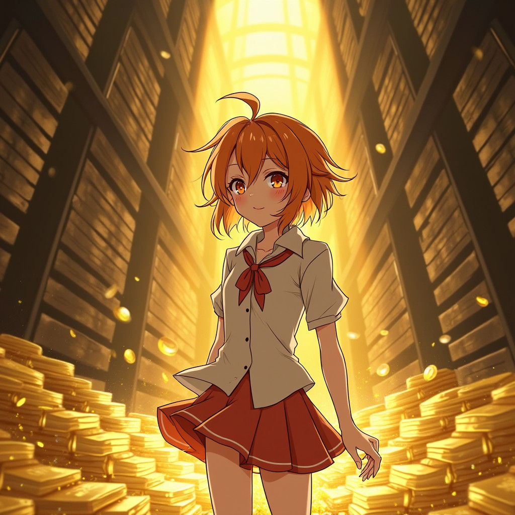Anime Gamer Girl in Gold Vault
