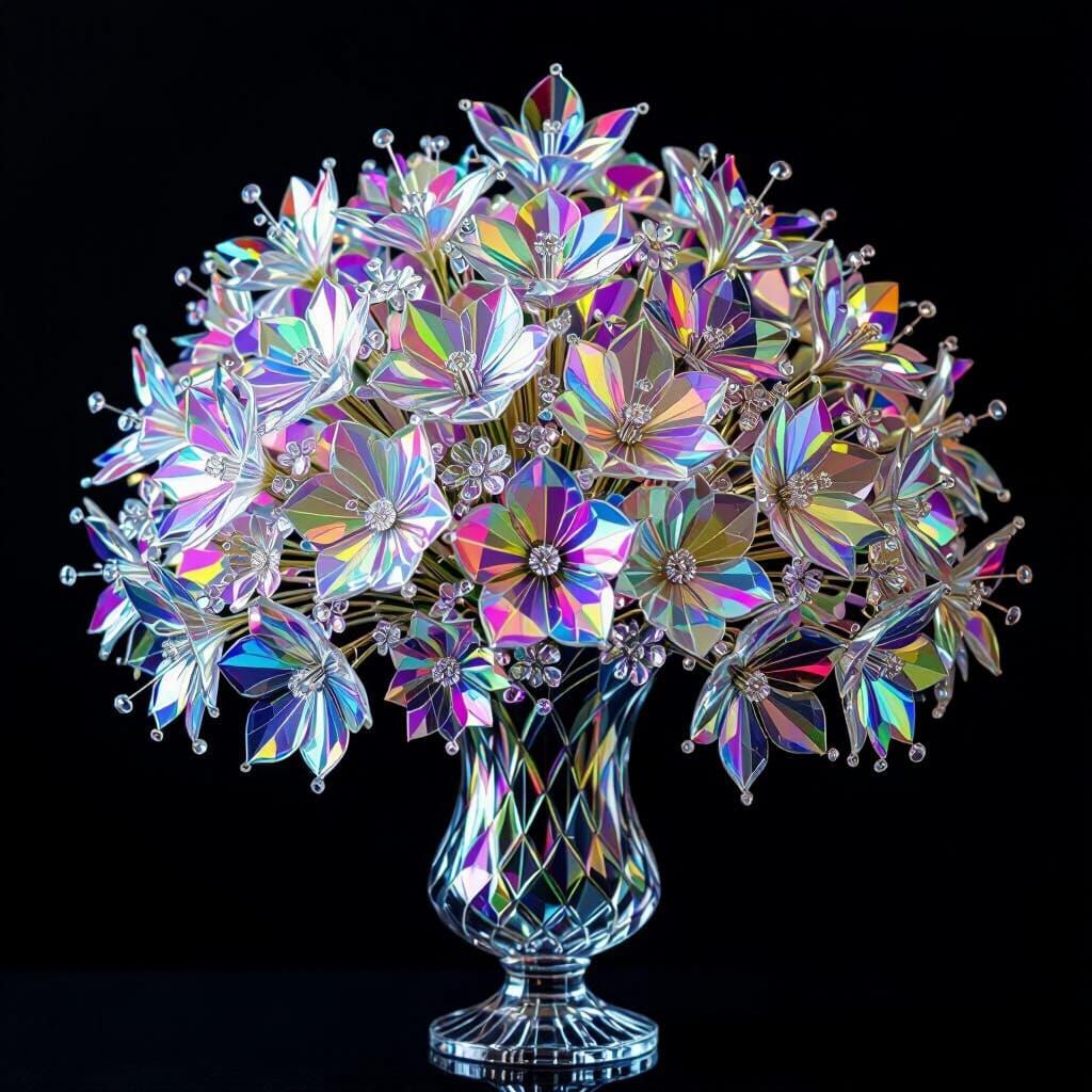 Elegant Crystal Flower Bouquet in Sculpted Vase