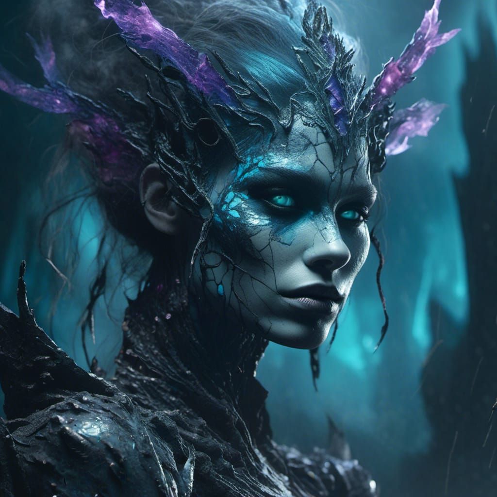 Dark Faerie Seer in Mystical Laboratory, Surrealism Art