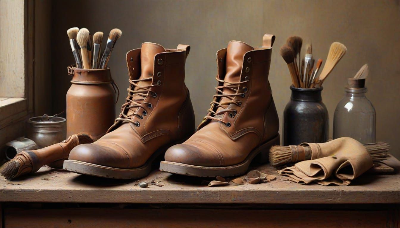 Vintage Boot Cleaning Workstation in Earthy Tones