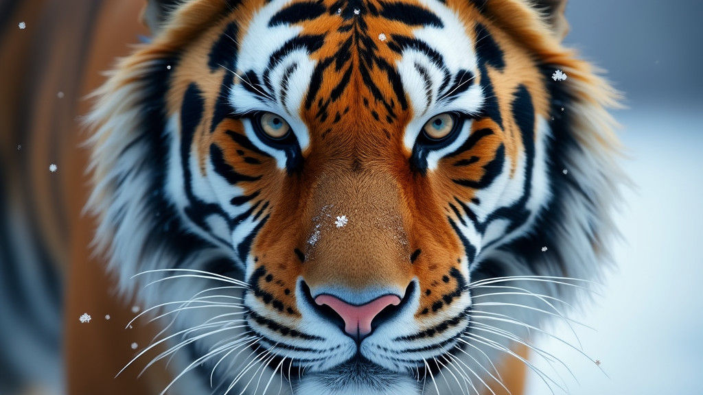 Hyperrealistic Siberian Tiger Portrait in Winter Snow