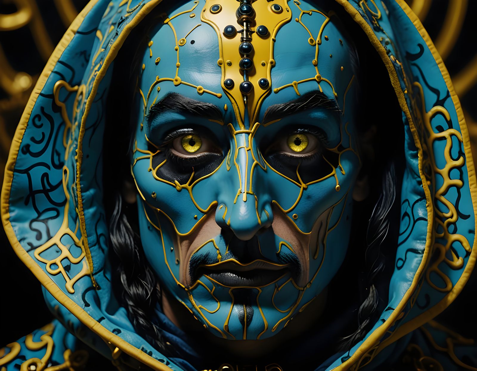Intricate Face with Mechanical Elements in Cinematic Style