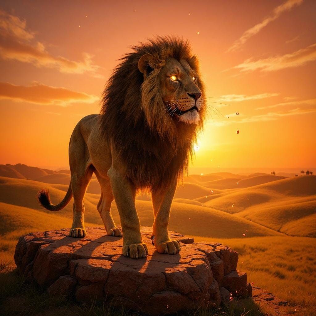 Fiery Lion Sunset: Fantasy Digital Painting