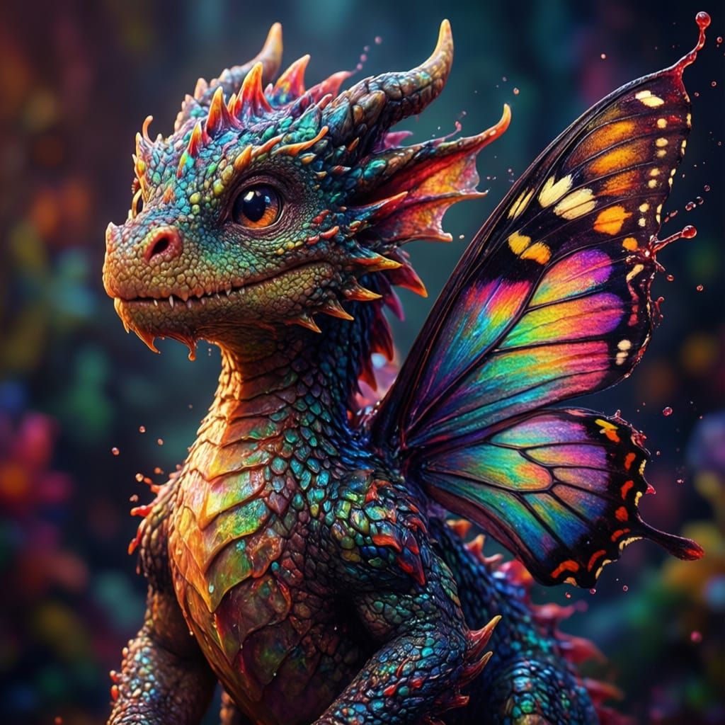 Cute Dragon With Vibrant Butterfly Wings