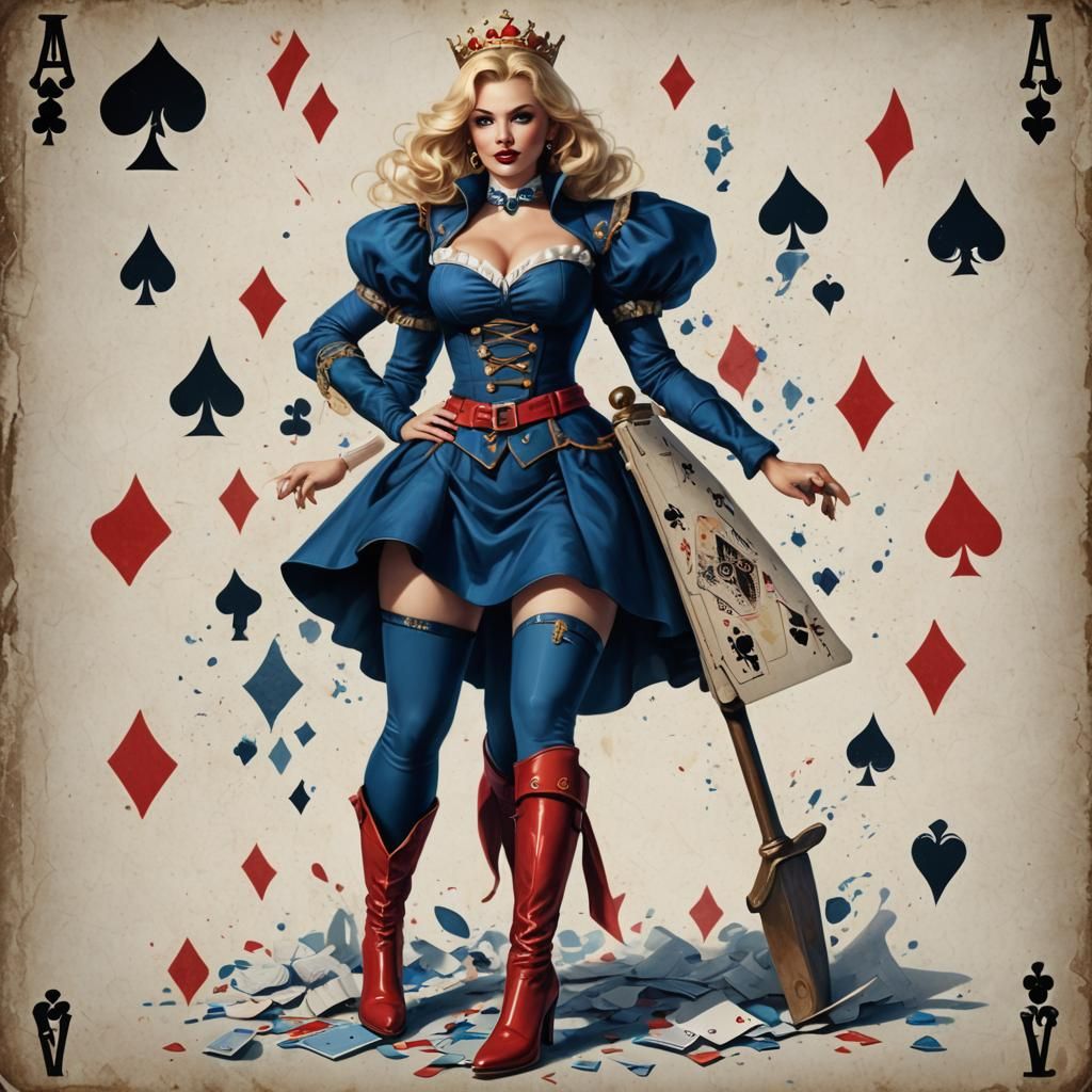 Blonde Pinup in Blue with Ace of Spades Card