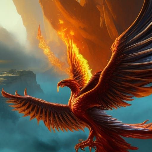 Detailed Phoenix with Fiery Wings