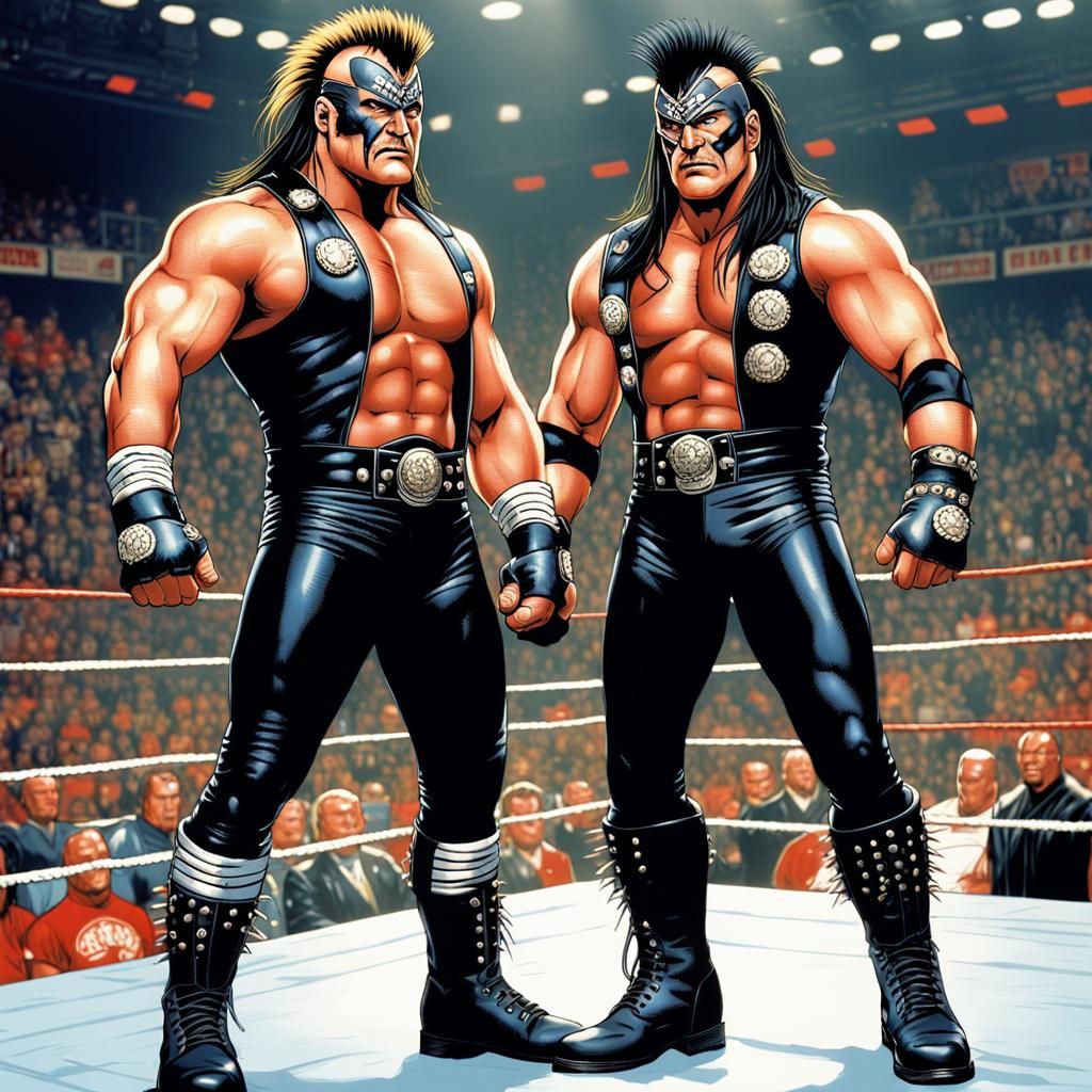 Wrestling Tag Team Duo in Comic Book Art