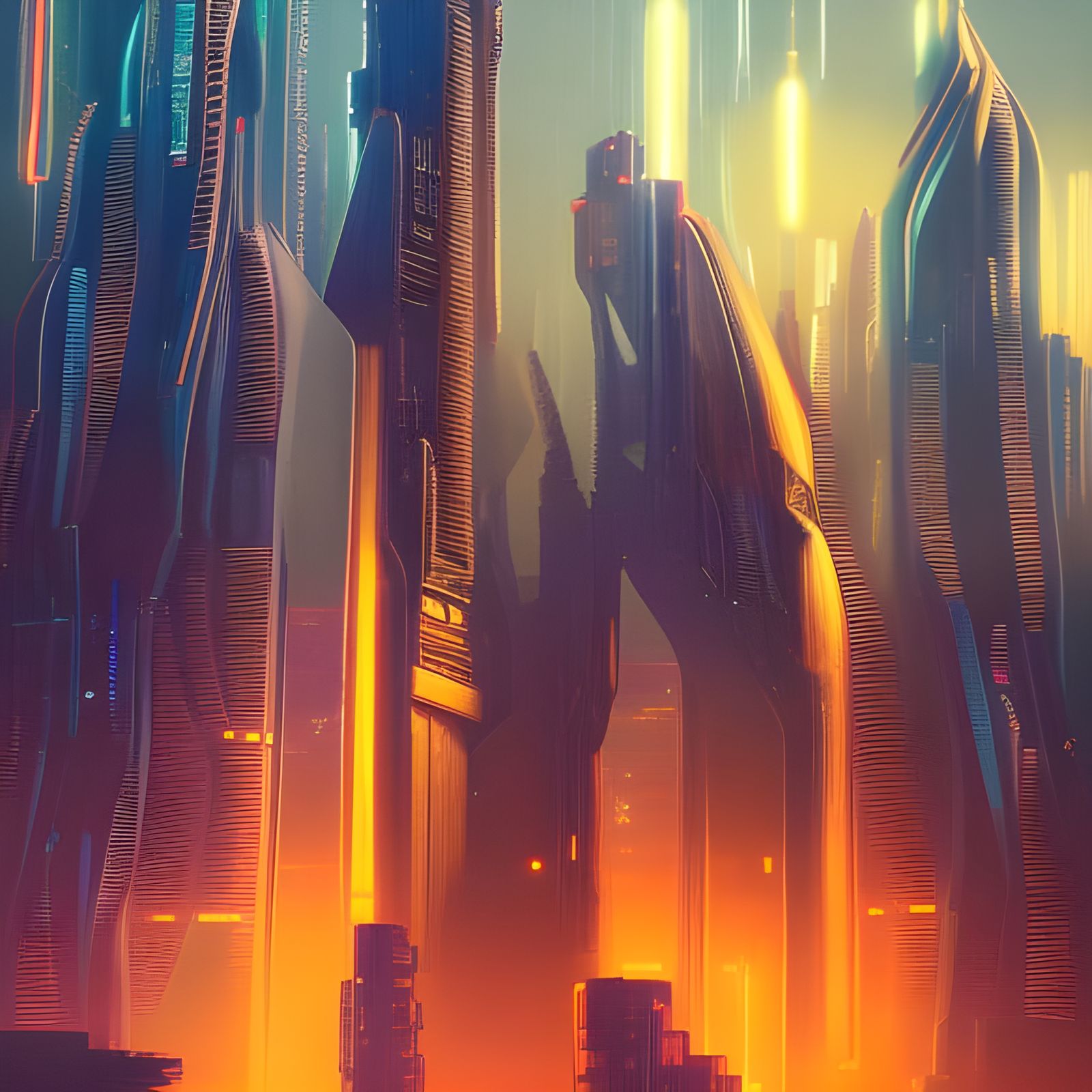 Cyberpunk Towers in Galactic Sci-Fi Landscape
