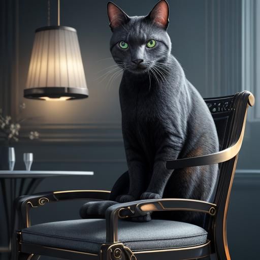 Futuristic Metal Rocking Chair with Cat, Dramatic Lighting