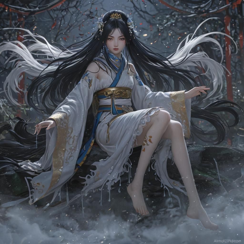 Mystic Yuki-Onna in Persona Anime Style