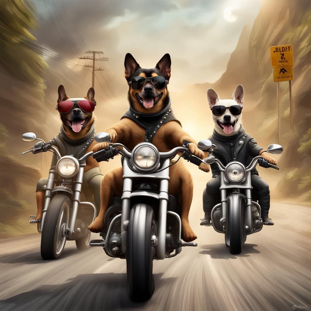 Happy Biker Dogs Ride Motorcycles