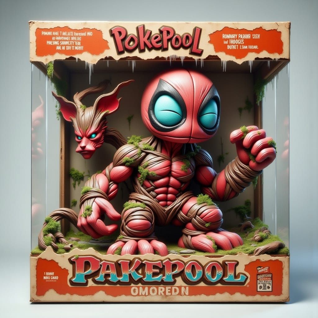 Vintage-Style Deadpool Pokémon Action Figure Box Art