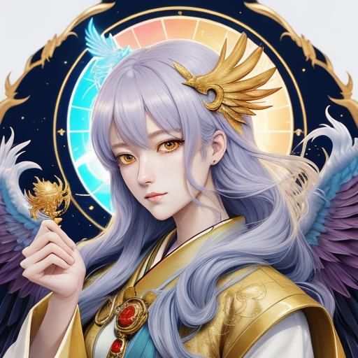 Anime Portrait of Woman with Scales and Phoenix