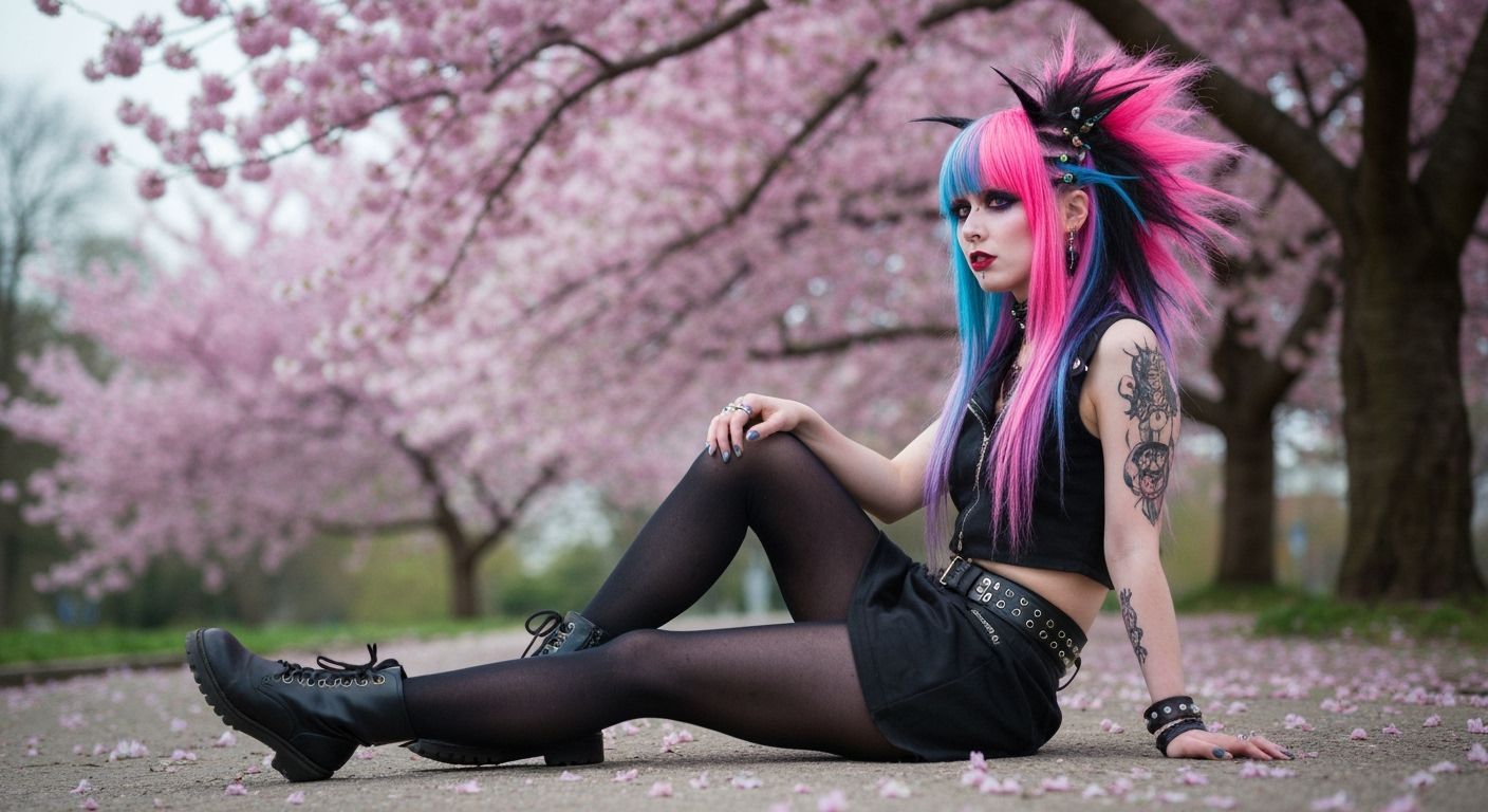 Punk Gyaru Girl in Okinawa with Cherry Blossoms