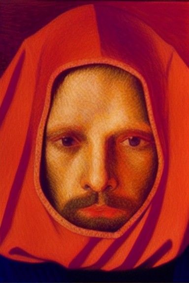 Hooded Man Portrait in Gothic Pointillist Style