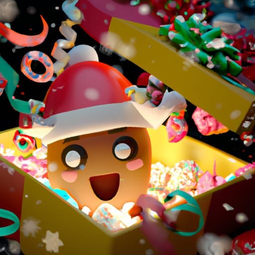 Playful Gingerbread Man in Gift Box, Pixar Style