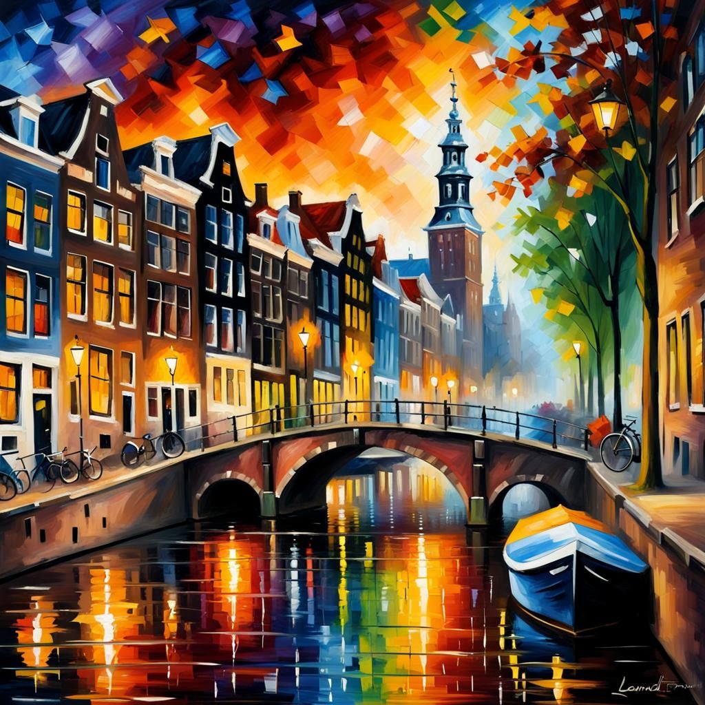 Amsterdam Cityscape in Impasto Style