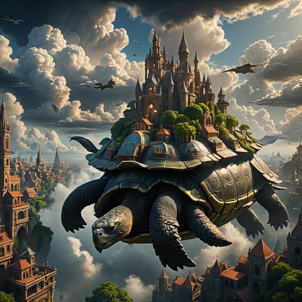 Fantastical City on Giant Turtle: Fantasy Art