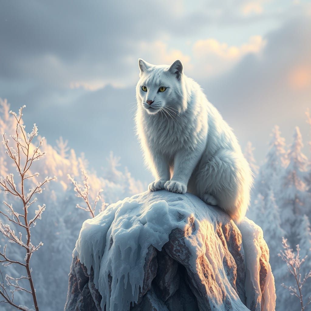 Ethereal Snow Cat in Winter Wonderland