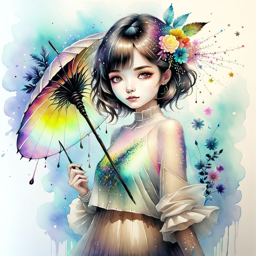 Iridescent Watercolor Art in Neon Hues