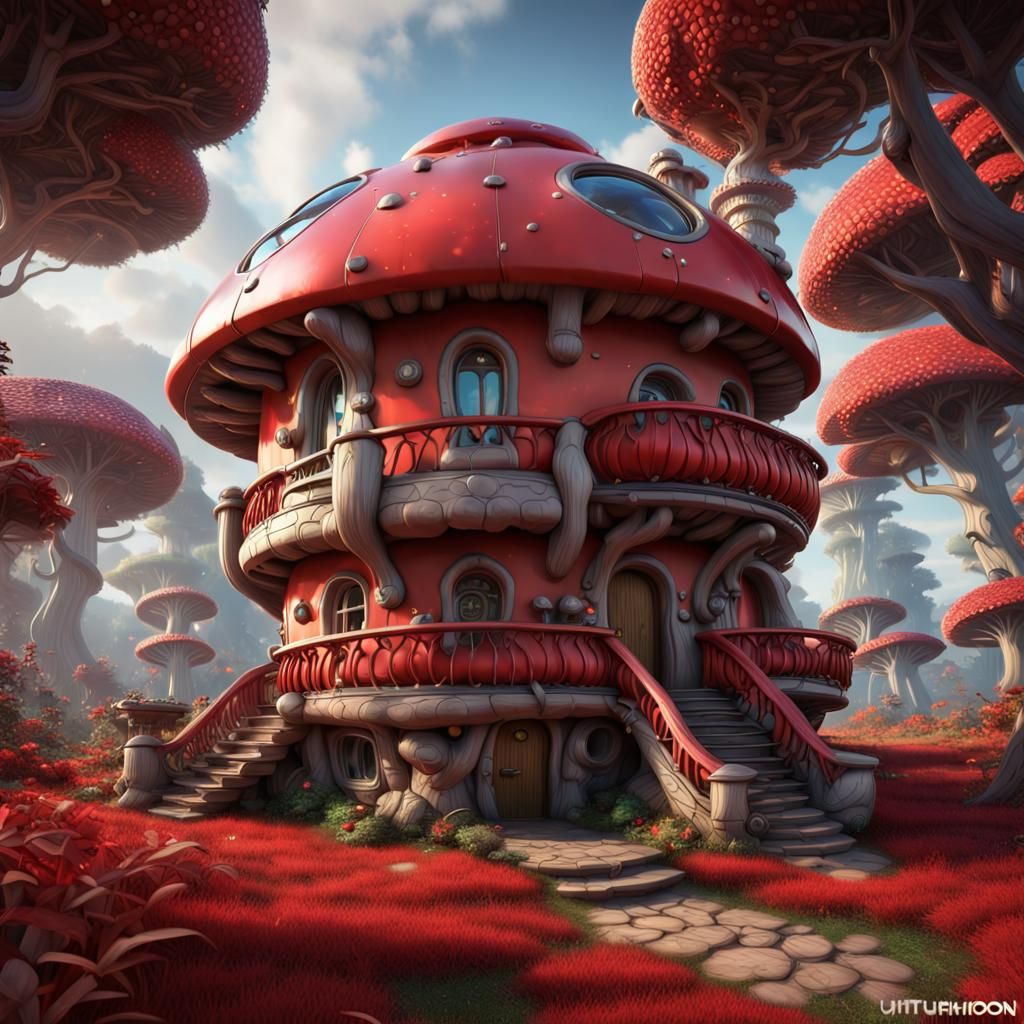 Voltron-Style Mushroom House in Hyperrealistic Detail