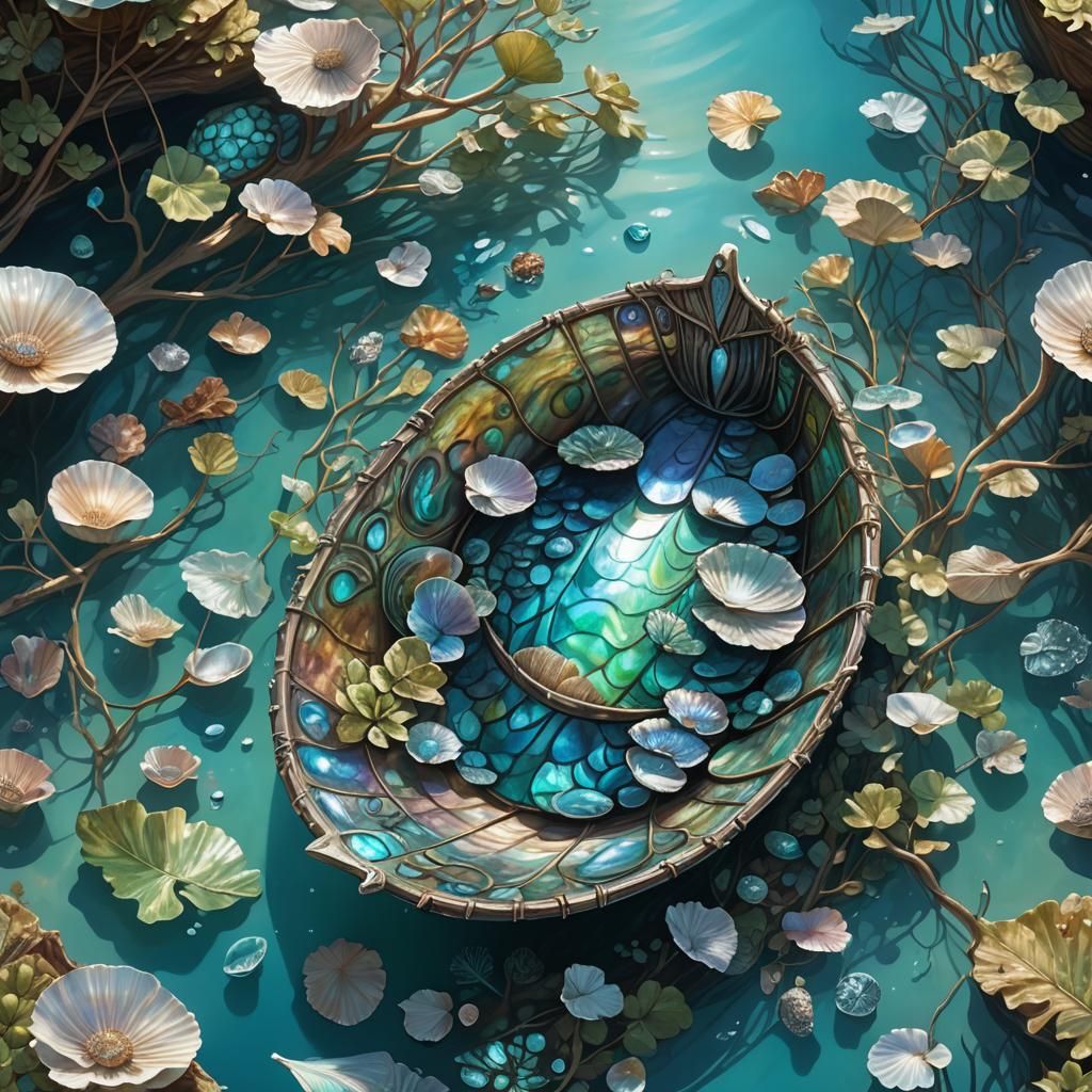 Abalone Shell Boat Concept Art in Calm Waters