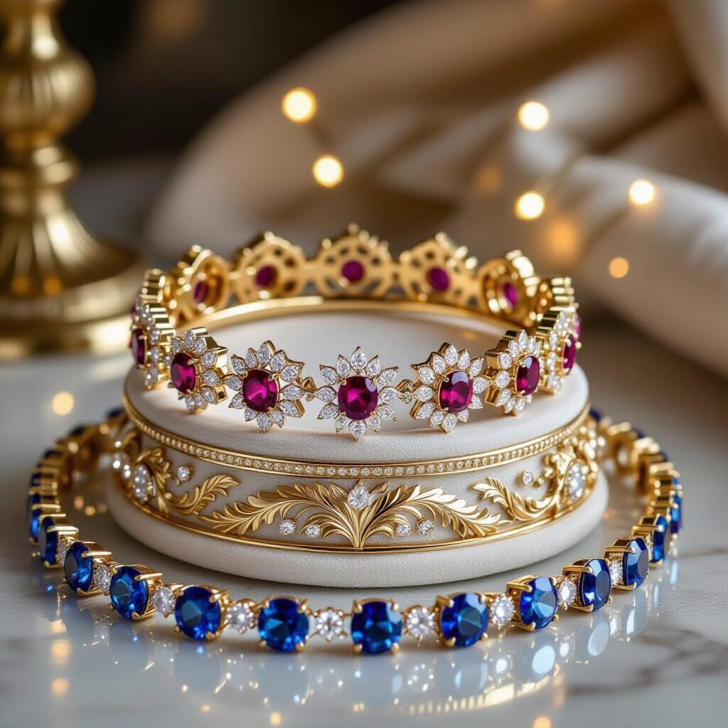 Majestic Gold Crown with Rubies and Sapphires
