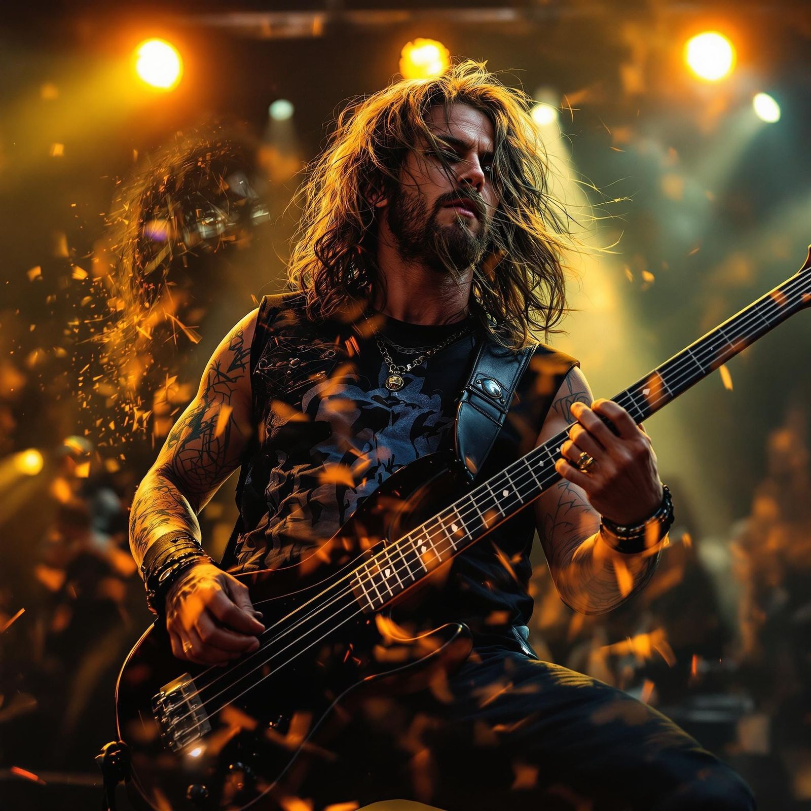 Electrifying Hard Rock Bassist in Concert