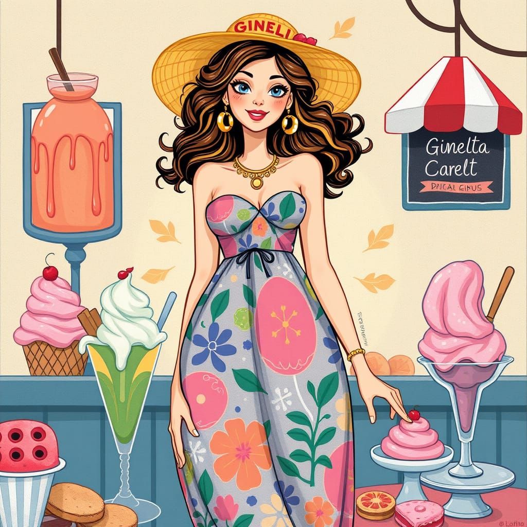 Italian Goddess Surrounded by Gelato, Digital Art