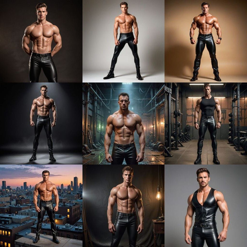 Ripped Gay Bodybuilder Wears Leather Pants