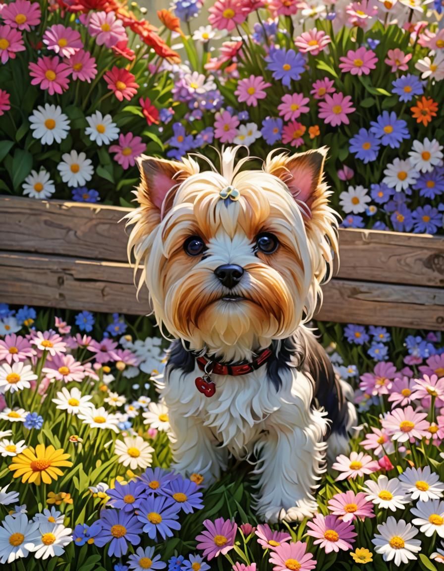 Cute Biewer Terrier with Flowers in 3D Anime Art
