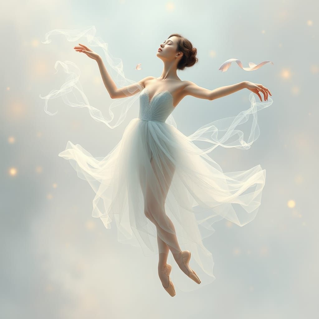 Ethereal Ballet Dancer in Crystal Gown, Suspended in Air