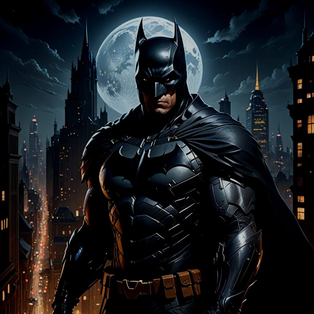 Batman in Body Armor Overlooking Cityscape