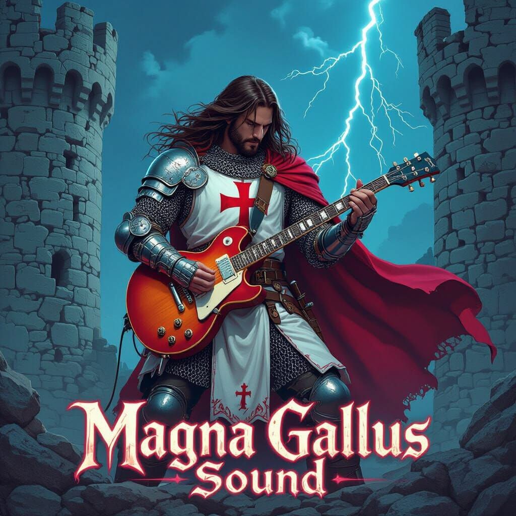 Neon Pixel Art Knight Rocking Out