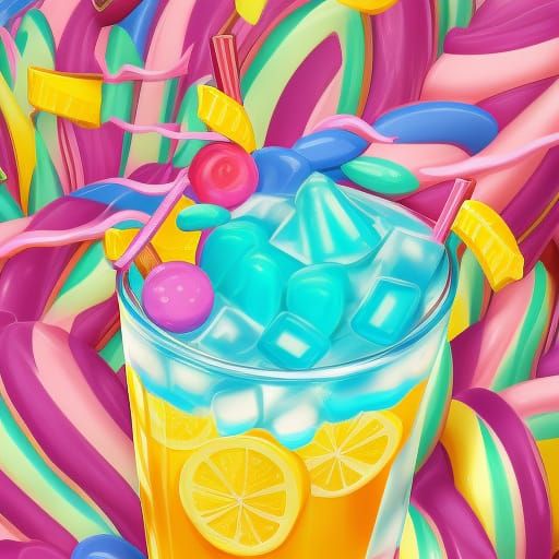 Iced Lemonade Poolside in Candy Art Style