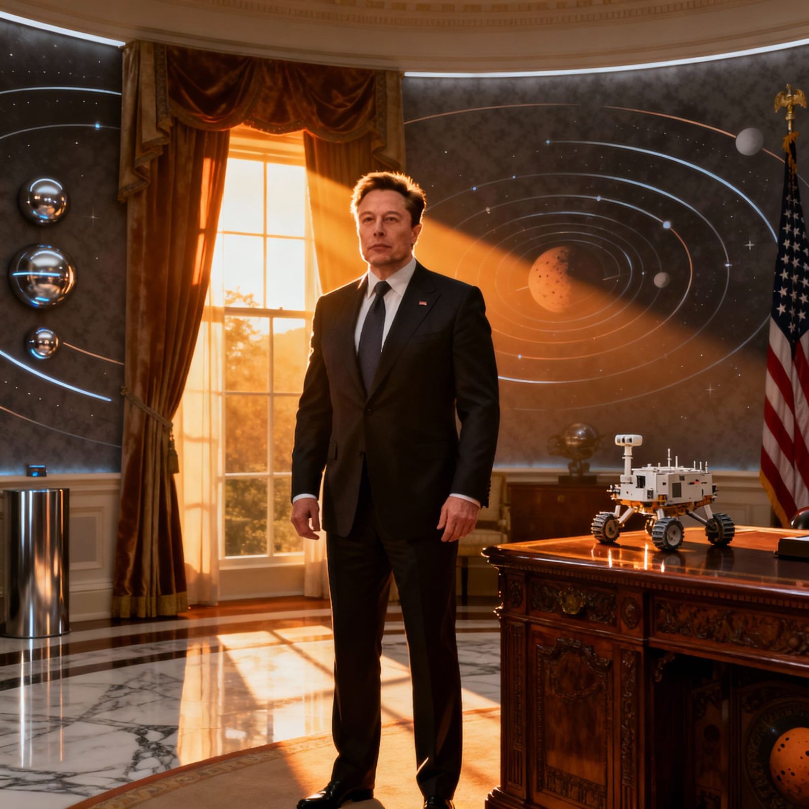 Elon Musk as US President in Opulent Oval Office