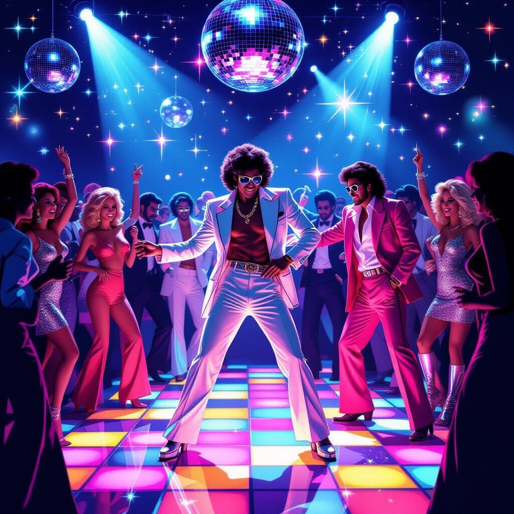 Disco Night Fever: Pop Art Style Crowd Dancing